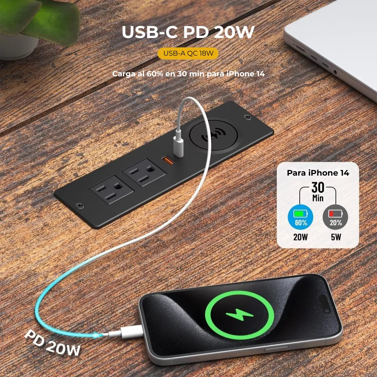 Toma Corriente Empotrable con Carga Inalámbrica