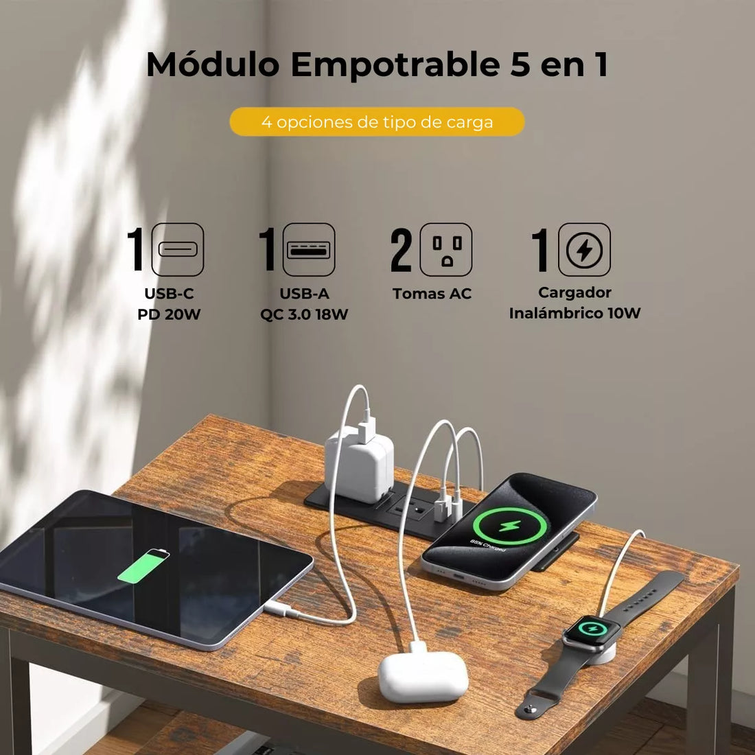 Toma Corriente Empotrable con Carga Inalámbrica